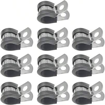 10PCS 5/8'' 304 Stainless Steel Clamps, Rubber Cushioned Insulated Fuel Line Tubing Mounting Clips, Automotive Metal Clamp Tube Holder Pipe Fasteners Wire Cord Installation (16mm)