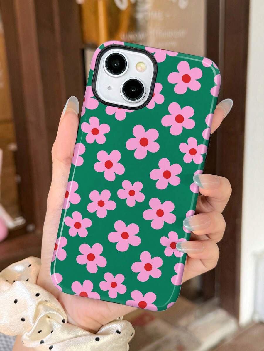 花朵图案 1 件装 清新花卉印花 穿孔亮面二合一 Phirim 硬壳手机壳 兼容 11/12/13/14/15/16 Pro Max,国际版,非国内版 - 彩色 - 查看 1