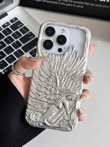 1个3D立体浮雕银色天使翅膀手机壳，适用于苹果 17、17 Pro Max、16 Pro Max、16 Pro、16、15 Pro Max、15 Pro、15、14、13、12 Pro Max手机，是送给亲朋好友的完美实用礼物。 - 磨砂銀 - 查看 2