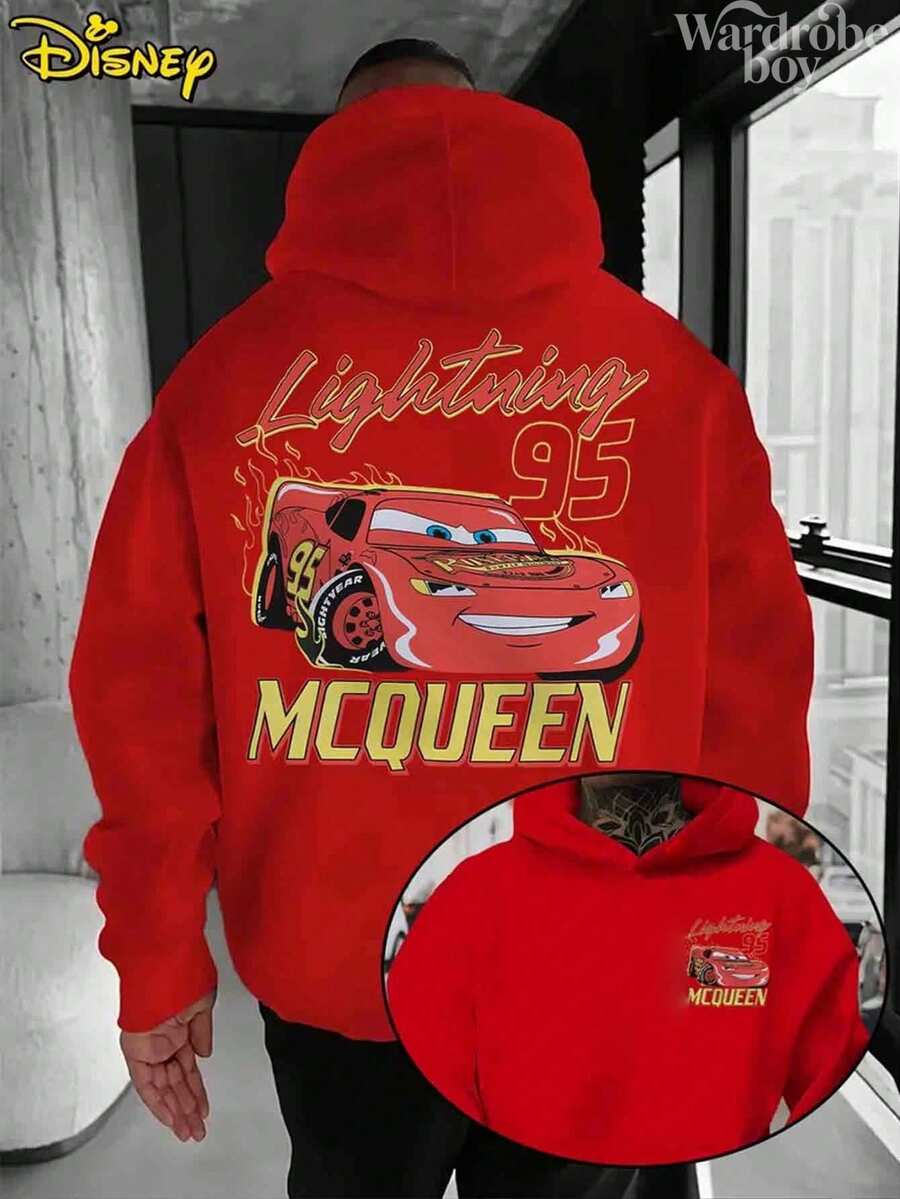 Disney Printed Hoodie, Men's Disney Lightning McQueen Printed Hoodie, Disney Resort Hoodie| Exquisite Design | Best Choice For Gifts - 紅色 - 查看 1