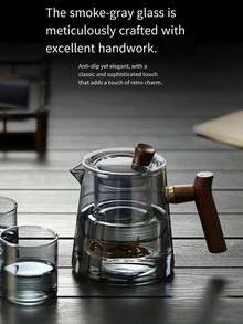 1 Set Wooden Handle Glass Teapot, Teacup And Tea Set, Heat-Resistant Glass Teapot, Elegant Glass Lining Cup, Suitable Slouchy Tea Strainer, Outdoor Luxury High-End Tea Set - Multicolor - View 5