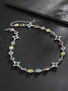 1pc Vintage Luxurious Multi-Color Geometric Crystal Necklace, Men's Personalized Geometric Chain Necklace, Daily Party Outfit Accessory, Couples Necklace, Holiday Gift - 幾何水鑽項鍊 - 查看 5