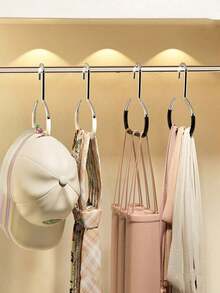 1pc Hat Rack Hanger, Non-Slip Rack Organizer, Creative Round Ring Clothes Hanger Hook, Stainless Steel Wardrobe Hanger For Hats, Straps, Ties, Scarves, Lingerie - Multicolor - View 4