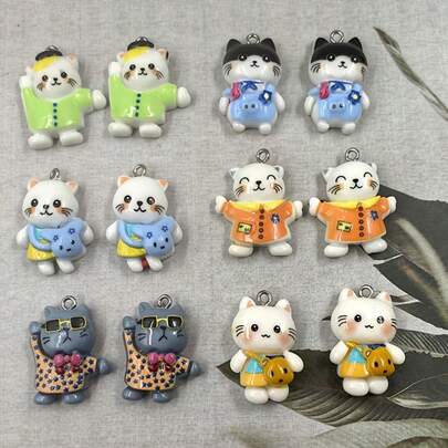 6/12pcs Resin Cat Pendant, Suitable For DIY Jewelry Making, Perfect For Party Accessories, Earrings, Necklaces, Bags