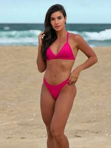 BIKINI WITH THONG THONG TIE - Hot Pink - View 3