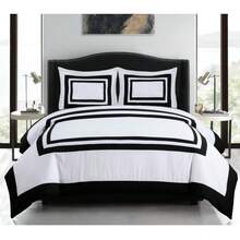 Wyatt 7-Piece Square Pattern Hotel Style Bed In A Bag Comforter Set With Bed Sheets - White/Black - View 7