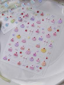 1 cái bánh pudding màu hồng tím, bánh pudding anh đào dâu tây, nĩa nhỏ, nơ, trái tim, ngôi sao, phong cách Lolita ngọt ngào dịu dàng, miếng dán móng tay tự dính 5D cho nữ, trang trí móng tay Kawaii cho hàng ngày và các bữa tiệc. - Nhiều màu - Xem 6