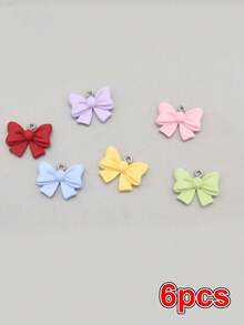 6个可爱树脂蝴蝶结吊坠，马卡龙蝴蝶结饰品配件，DIY耳环项链钥匙扣 - 彩色 - 查看 5