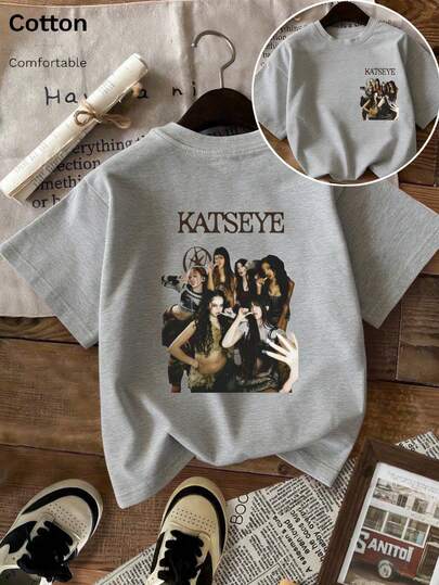 Damen-T-Shirt, einfarbig, Rundhalsausschnitt, kurzärmelig, lockeres T-Shirt, 100 % Baumwolle, Katseye-Band-Girl-Portrait-Druck, Frühling/Sommer, lässige Damenbekleidung, Streetwear, Urlaubskleidung, Camisetas Invierno Mujer, Noistamujer, Camiseta Oversize Mujer, Motiv Mujer, Camiseta Manga Corta Mujer, Top Verano, K Pop Guerreras, Ropa Mujer, Verano Mujer, Jersey, Fiesta, Sudaderas de Mujer, Conjunto Mujer invierno, ropa verano mujer, verano mujer, y2k, mujer, Curve, ropa curvy mujer, sudadera mujer talla grande, Freunde. Figurbetont, lässig, für Büro/Lounge/Zuhause/Outdoor-Sport/Retro/schlicht, verspieltes Design, lässiges Ganzjahres-Top, Kurzarm-Shirt für Paare zum Valentinstag, Unisex-Kurzarm-Shirt, für Dates, romantische Ausflüge, als Geschenk, hellgraues Top, Sport-Top, elegantes schwarzes Top