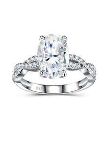 925 Sterling Silver Moissanite Ring, Hypoallergenic, Engagement/Wedding Ring, Minimalist Design, Versatile Daily Wear, Gift For Valentine's Day, Birthday, Wedding, Comes With Gift Box And Certificate - Silver - View 8