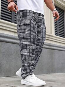 1 st mäns lösa grafiska tryck dragsko Raka ben Casual byxor - Svart och Vitt - Visa 1