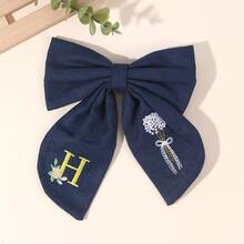 Pastoral-Style Floral Embroidered Bow Hair Clip, Letter Bow Hairpin, Cute Bow Side Clip, Suitable Easter Costume Hair Accessories - 白色A - 查看 8