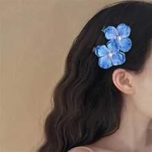 1/2/4/6个装女士夏威夷海滩花朵发夹，人造花朵和珍珠双层刘海侧夹，适合婚礼、海滩派对、休闲场合 - 彩色 - 查看 6