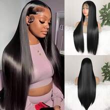 99J Wine Red Long Straight 13*4 Lace Front Synthetic Wig, Pre-Cut Hairline, Heat Resistant Fiber, Suitable For Daily, Party, Wedding, Gift - Multicolor - View 11