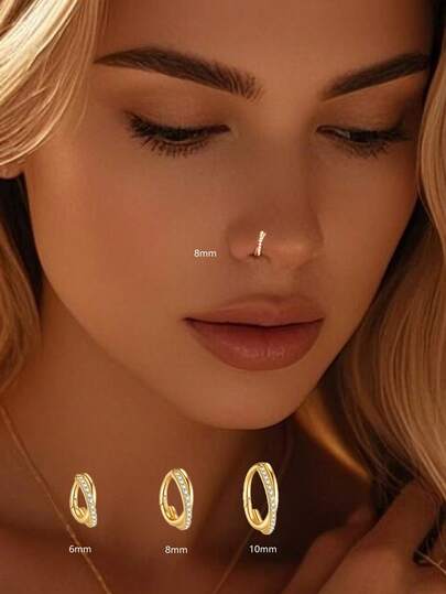 1件925纯银经典十字鼻环，适合女性日常佩戴，有6毫米、8毫米、10毫米三种尺寸可选，是送给女友、母亲和姐妹的完美礼物。