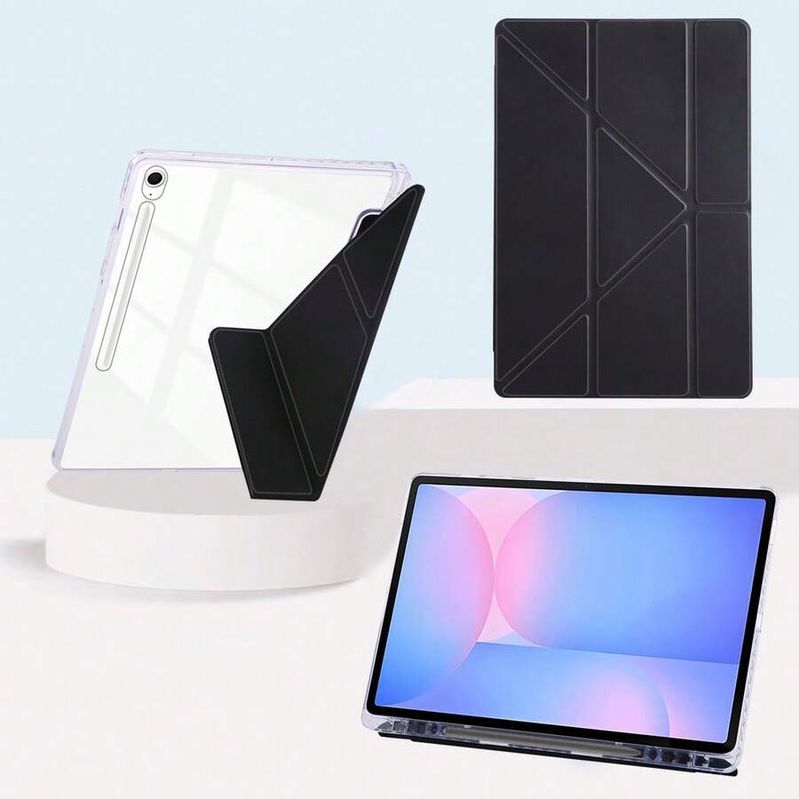 适用于 Galaxy Tab S11 Ultra 2025 (14.6 英寸)/S11/S10+ 12.4 英寸/S10/S9+ 12.4 英寸/S9/A11+/A11/A9+/A9/A8/A7/S6 的透明亚克力平板电脑保护套，采用笔槽设计，支持智能休眠/唤醒功能，休闲/简约风格 - 黑色 - 查看 1