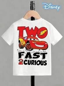 Disney Racing Style Lightning McQueen Tee, 2nd Birthday Theme Print Boys Casual Versatile Short Sleeve Top - 白色 - 查看 4