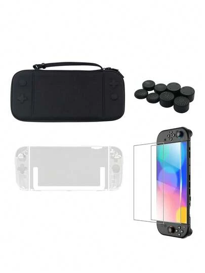 适用于 2 的套装，包含：1 个防震便携包 + 2 个左右 TPU 手柄套 + 1 个中框保护壳 + 8 个摇杆帽 + 2 张钢化玻璃屏幕保护膜，防水、防刮、防震，提升游戏体验。