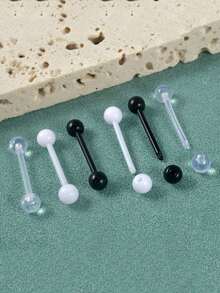 6PCS/Lot 14G Soft Tongue Barbell Ring Transparente/White/Black Barbell Acrylic Tongue Ring Nipple Piercing Jewelry - Steel - View 6