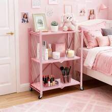 Upgraded Home 3-Tier Foldable Storage Shelf With Wheels ,Collapsible Shelving Unit,750 Lbs Large Capacity Storage Trolley,Display Metal Rack, Rolling Cart For Books,Kitchen Storage Shelves, Garage Storage,Pantry & Closet Organizer, Office Room,Decor,Bathroom(Black/White/Pink/Green),No Assembly - 查看 8