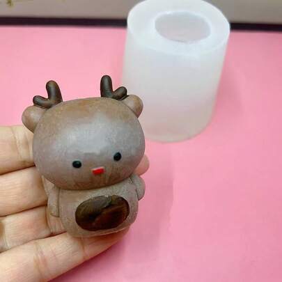 1个熊形硅胶蜡烛模具，DIY鹿熊香薰石扩香器装饰硅胶模具