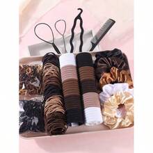 NEW1159pcs/Set Basic Fashion Hair Accessories Kit: Includes Satin Scrunchies For Elegant Slouchy Styles Multi-Color Hair Ties And Practical Styling Tools Like Comb - Suitable For Girls And Women Satisfying Daily Needs. Easy To Create Simple Ponytails Fancy Buns Or Creative Hairstyles Practical And Useful! School Stuff Gifts Hair Bobbles Hair Bands Head Accessories - 彩色 - 查看 6