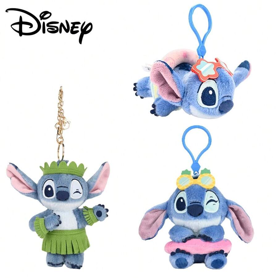 1pc Authentic Disney Stitch Plush Doll Pendant, Summer Beach Vacation Series Plush Doll Bag Charm, Cute Plush Doll Holiday Gift - Multicolor - View 1