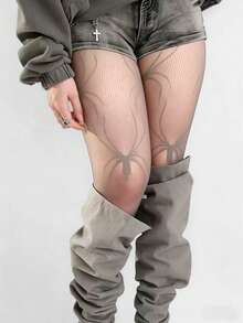 Lightweight Women's Spider Jacquard Fishnet Pantyhose, High Elasticity Anti-Snag Slimming Stockings, Sweet & Cool Girl Outfit Tights For Summer - Clear - View 4