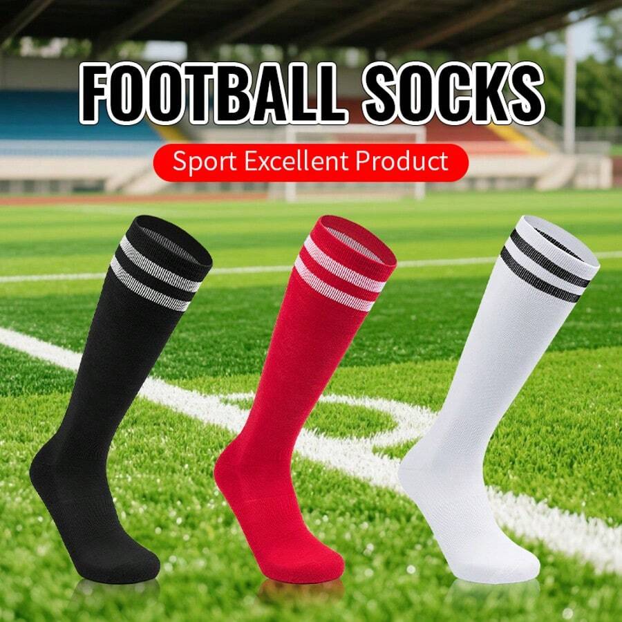 1 Pair Breathable Football/Soccer Socks, Suitable For Men, Women And Teenagers, Ideal For Beginner Running, Training, American Football, Field Hockey And Other Sports, Providing Ventilation, Odor-Resistant And Moisture-Wicking Features - White - View 1
