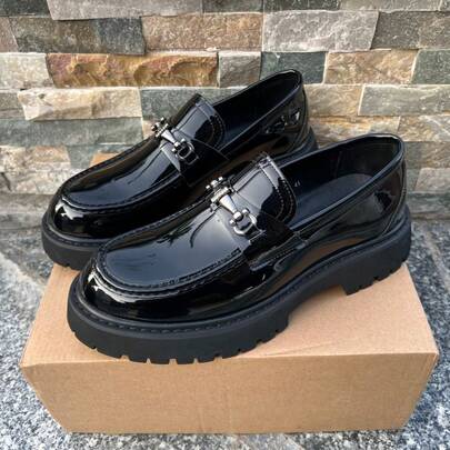 Classic Black Leather Shoes For Man Slip-On Bright Patent Leather Loafers Casual And Business Men Dress Shoes