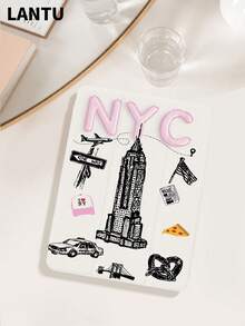 1个旅行旅程建筑字母印花平板电脑保护套，兼容苹果10.2英寸/11英寸（2020/2021款）、（A16）11英寸第11代（2025款）、第9/10代、Air 4代（10.9英寸）、Galaxy Tab S6 Lite 10.4英寸，防摔，带笔槽，支持睡眠/唤醒功能，浪漫礼物 - 彩色 - 查看 3