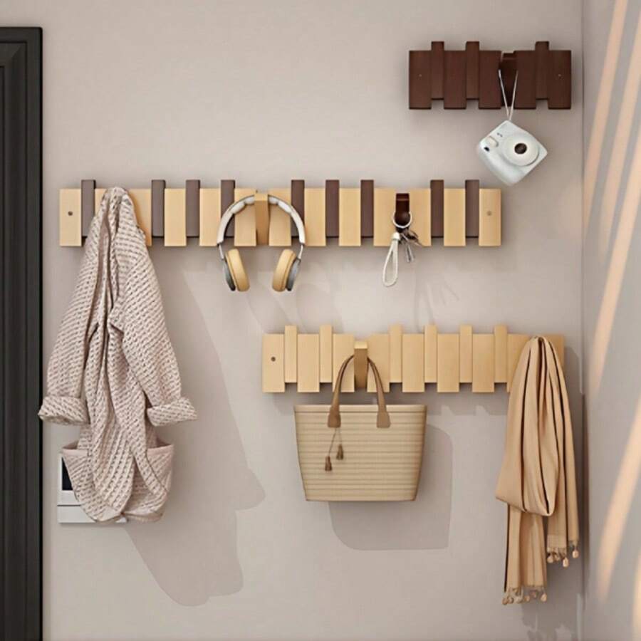 1pc Wooden Wall Mounted Coat Hook, Modern Piano Hanger For Jackets, Keys, Towels, Space-Saving Entryway Hook (With Or Without Hole) - Multicolor - View 1