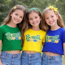 Cropped Oversized T-Shirt For Children 2 To 15 Years Old - BRAZIL / WORLD CUP! - Yellow Print, Green and Yellow - View 2