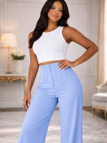 Pantalón pinza acampanado para dama - Azul cielo - Ver 2