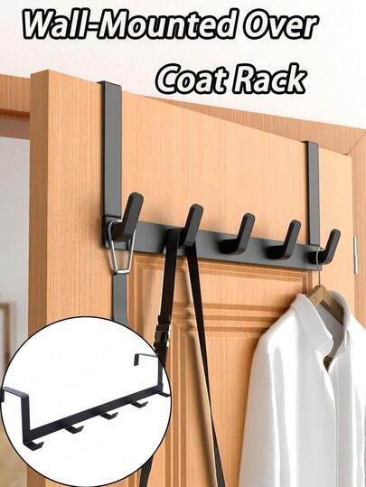 Wall Mounted Over The Door Hanging Rack With Multiple Hooks And Towel Storage Space - Space-Saving Modern Design, Easy To Install For Heavy Coats, Jackets, Dresses, Bedding - Durable Black Frame And White Surface Door Hanging Hooks, Suitable For Entryway, Bedroom, Bathroom Storage - Multifunctional Door Storage Solution, Practical Hooks, Wall Mounted Hooks, Door Hooks, Wall Hooks, Bathroom Towel Hooks
