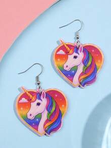 1 Pair Fashionable & Exquisite Creative Unique Shiny Heart, Rainbow, Unicorn Acrylic Dangle Earrings For Women, Suitable For Daily, Party, Commute, Holiday - Multicolor - View 2