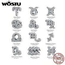 1pc 925 Sterling Silver Vintage 12 Zodiac Bead, Genuine Aries & Libra Pendant, DIY Bracelet Necklace, Birthday Gift For Her - Silver - View 2