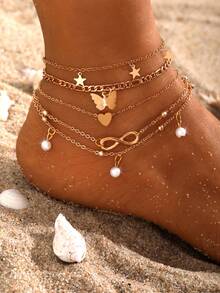 4pcs Butterfly Charm Anklet Copper Jewelry - Yellow Gold - View 4