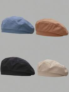 1/2/3 件装 儿童女童纯色人字纹平顶贝雷帽 弹性帽子 可爱配饰 时尚儿童帽 日常休闲帽 - 貝雷帽 - 查看 5