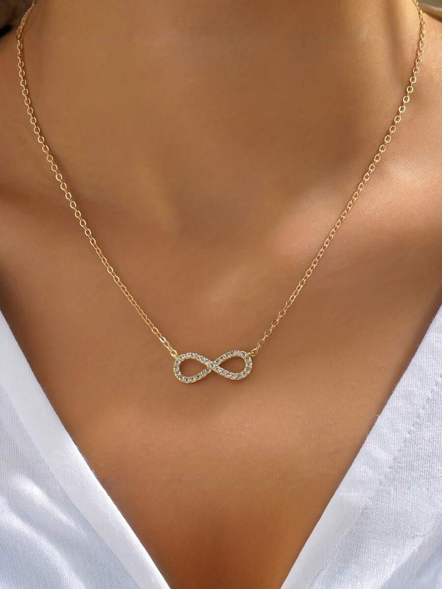 1件装无限符号8字母吊坠锁骨项链，女士节日礼物 - 金色 - 查看 1