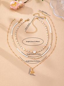 Bộ 3 dây chuyền phong cách Bohemian nhiều lớp, dây chuyền choker hạt trắng tối giản với mặt dây chuyền hình ngôi sao, bộ trang sức đính hạt phong cách Boho dành cho kỳ nghỉ. - Nhiều màu - Xem 3