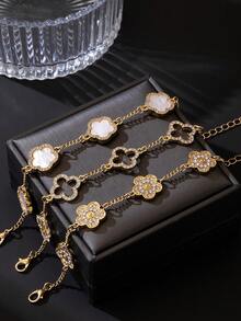 3件套经典奢华水钻镂空四叶草和五叶草手链，送给男友的优雅礼物 - 白色 - 查看 2