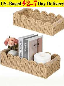 [Us-Based Shipping]1pc Woven Storage Basket, Fan-Shaped Edge Design, Handheld Storage Basket, Suitable For Toilet Tank Top Shelf, Bathroom, Living Room, Bedroom, Vanity, Home Decor, Bathroom Accessories, Desktop Organization & Storage, Halloween Gift Basket, Holiday Decor & Gift Basket, Ideal Gift Basket Storage Organizer Bathroom Essentials House Essentials Cruise Essentials Travel Containers Bathroom Storage Kitchen Organization And Storage Dorm Room Essentials College Storage Basket Storage Containers Bathroom Organization And Storage Makeup Brush Holder Vacation Essentials CubesLand Scalloped Edge Toilet Paper Storage Basket, Living Room Home Cozy Decor Basket, Paper Rope Small Baskets For Over Toilet Storage Shelf, End Table, Shelves, With 2 Wooden Handles, Beige - Xem 13