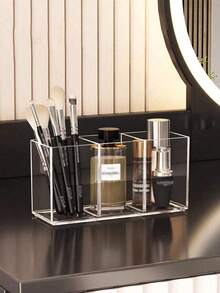 1 pieza Soporte transparente para brochas de maquillaje, caja de almacenamiento de cosméticos de escritorio adecuada para lápiz labial, lápiz de cejas, productos de cuidado de la piel - transparente - Ver 8