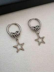 1 对不锈钢朋克黑星环状耳环，适合女性日常佩戴的时尚配饰 - 彩色 - 查看 10