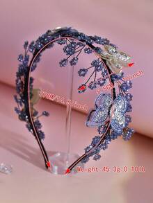 1pc Shiny Silver Rhinestone Butterfly Headband, Fashion Crystal Beaded Headpiece, Suitable For Bride, Wedding, Party, Festival, Casual Wear - Blue - View 7