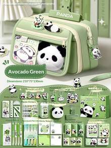 7件套熊猫铅笔盒套装 - 熊猫 - 学习用品 - 包括熊猫毛绒玩具、贴纸和铅笔盒 - 返校必备，铅笔袋，背包，文具包 - 綠色 - 查看 8