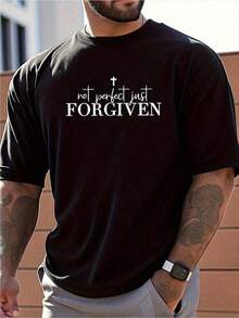 Camiseta para Hombre - Camiseta Negra con Diseño Religioso y Estampado de Cruz con la Frase "No Perfecto, Solo PERDONADO" - Camiseta de Algodón 100% de Alta Calidad para Gimnasio, Iglesia, Uso Casual - Corte Holgado, Transpirable, Ropa Casual - Lavable a Máquina, Ropa Cristiana, Ropa de Gimnasio, Diseño Distintivo, Material Cómodo, Camiseta de Manga Corta, Moda Basada en la Fe 2025 - Negro - Ver 5