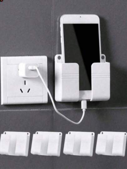 1pc No-Drill Wall Mounted Phone Holder, Multifunctional Remote Control Storage Box, Wall Mounted Phone Charging Holder, Bedside Charging Storage Rack, Home Decor, Suitable For Bedroom Phone Storage, Remote Control Storage, Bathroom Storage