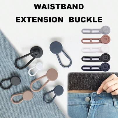 6/12pcs No-Sew Denim Pants Waist Extender, Plastic Elastic Waistband Adjustable Buckle For Pants & Skirts